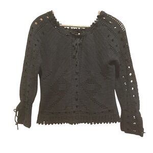 Mixit Black Crochet Sweater Ramie‎ Cotton Size M Cottagecore Boho Whimsigoth